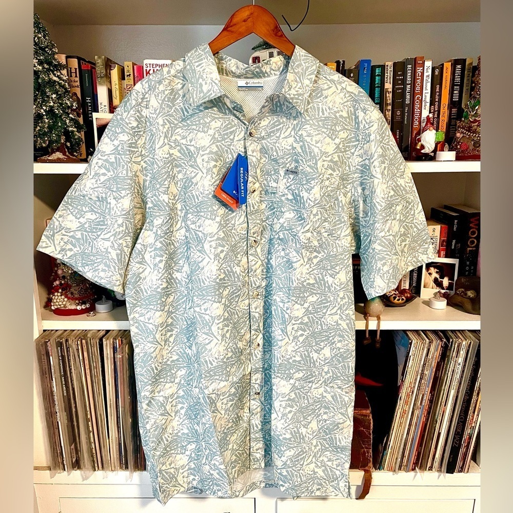 Columbia PFG Super Slack Tide Camp Shirt Blue, Cream Omni-Wick UPF 40 Large Tall